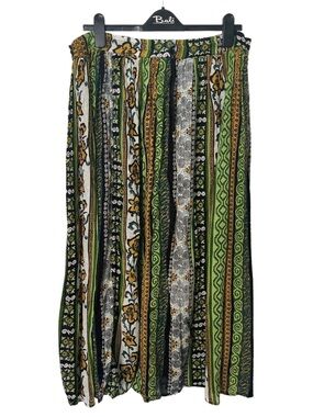 Vintage 90s Green broomstick Stripe India Rayon Maxi Skirt Boho ethnic one size